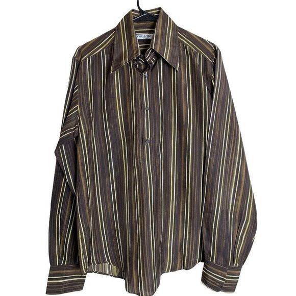Mens Dolce & Gabbana Shirt Medium Italy Stripe Vintage Half Button Placket1636